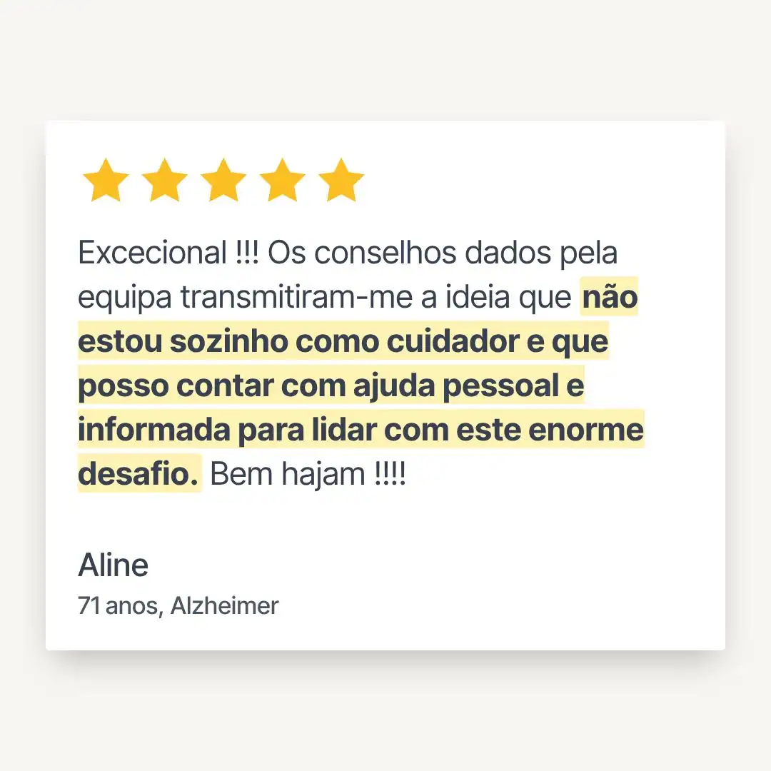Testemunho sobre apoio emocional a cuidador de pessoa com Alzheimer